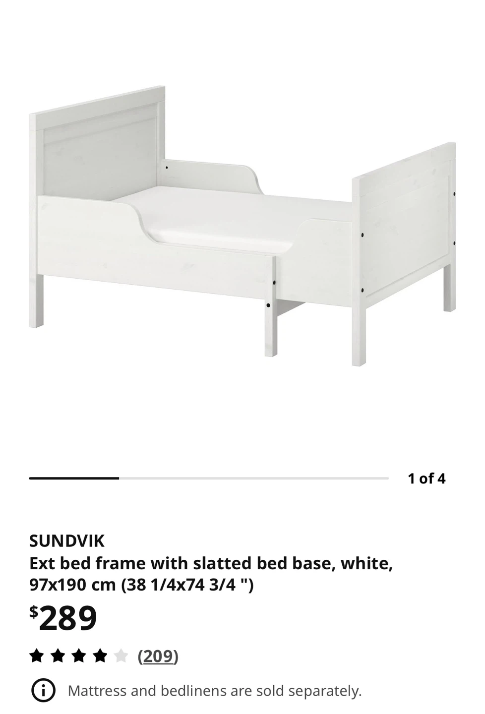 IKEA SUNDVIK Extendable Bed Frame - White