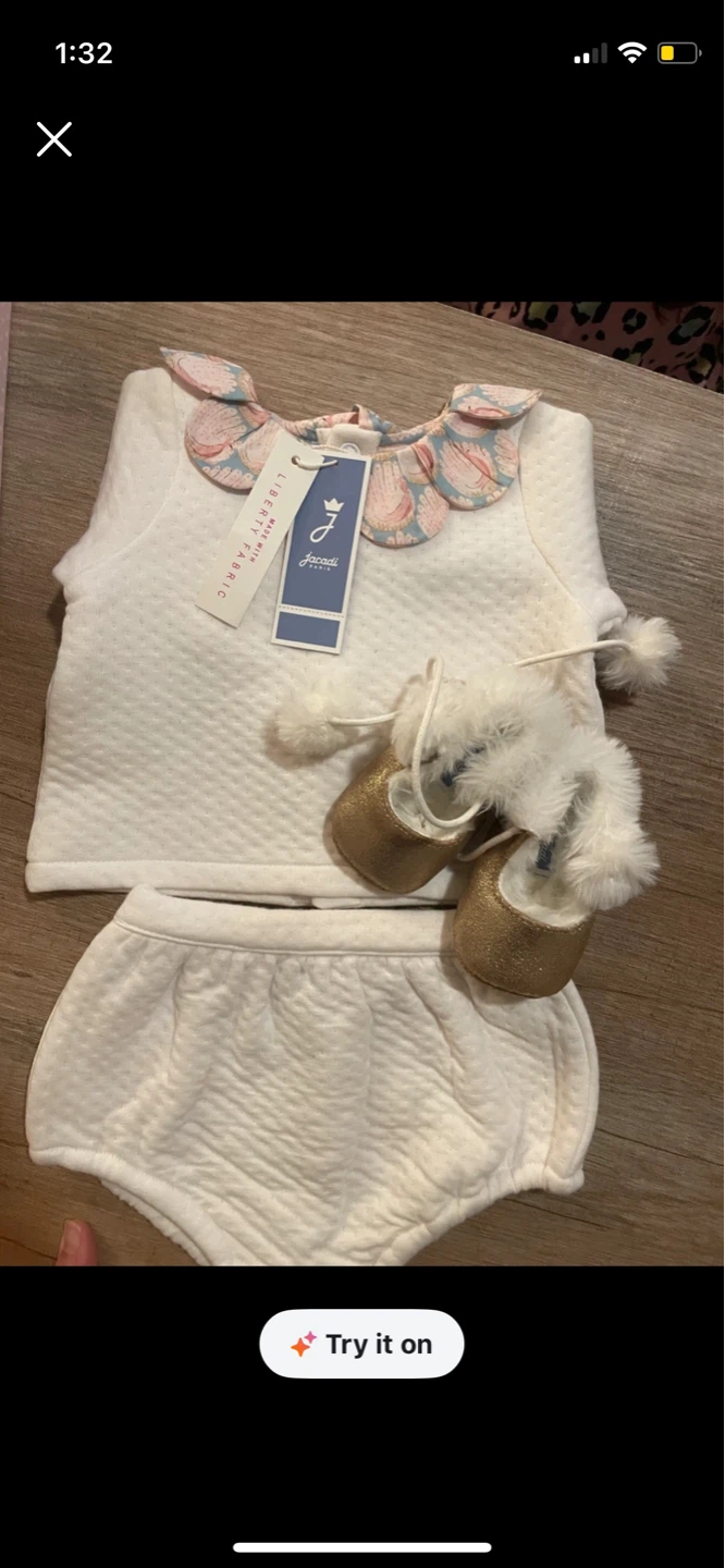 Jacadi Paris Quilted Top, Bloomer Set with Gold Shoes