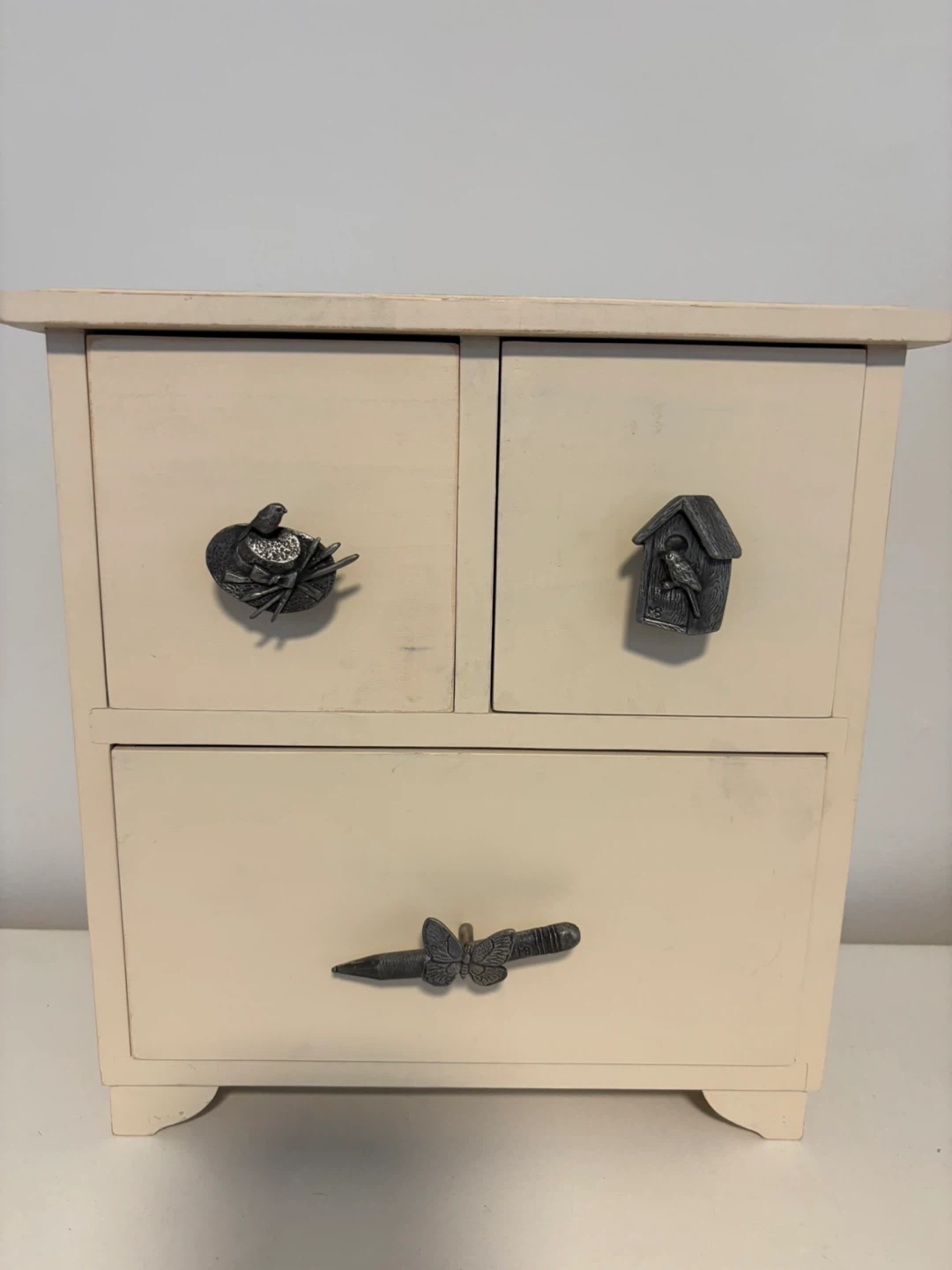 Cream Jewellery Box with Bird and Butterfly Drawer Pulls