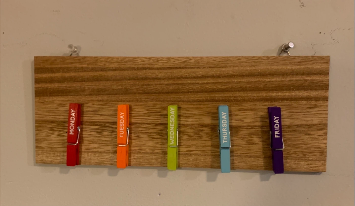 Wooden Weekday Organizer with Clothespins
