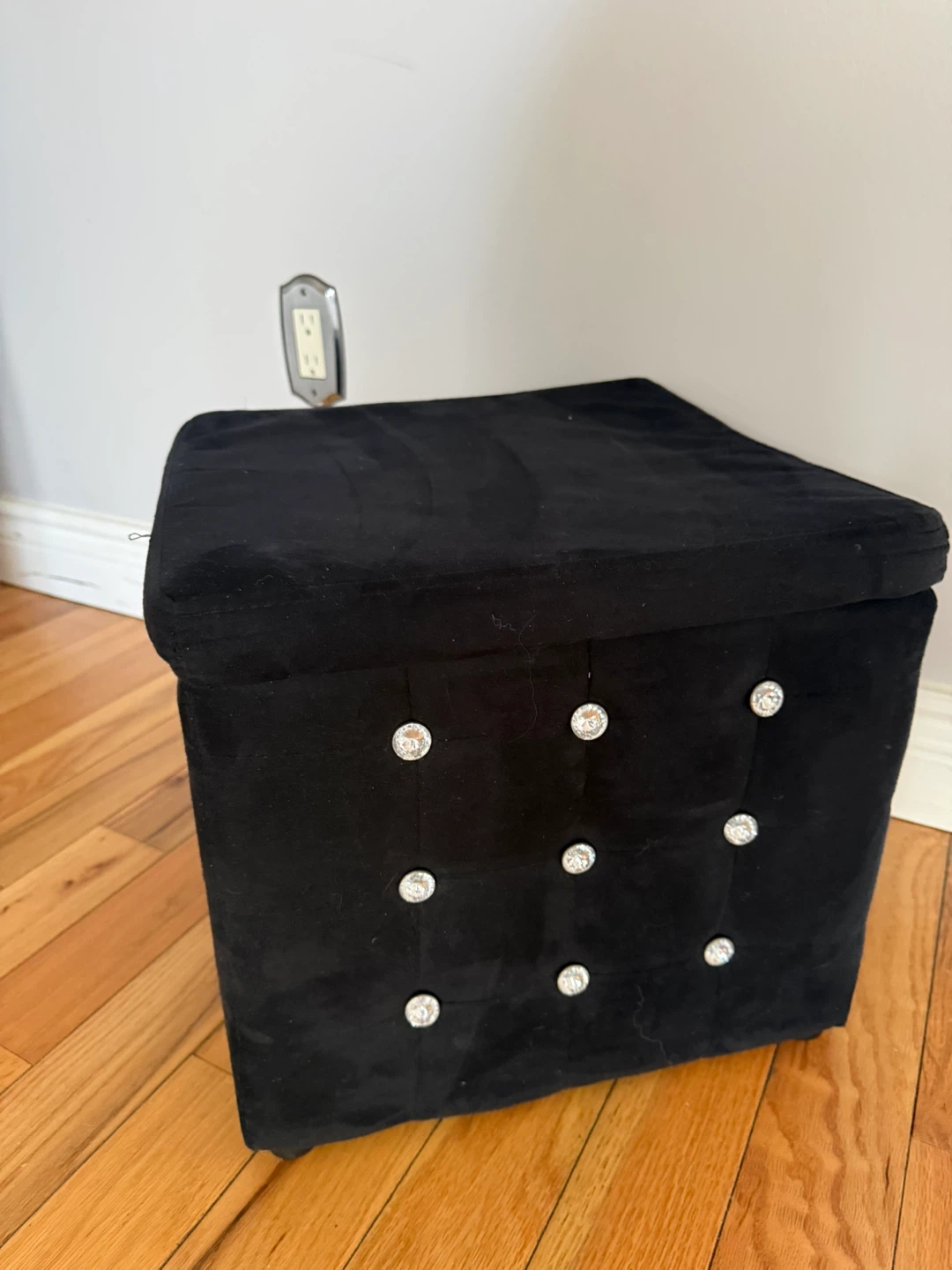 Black Storage Ottoman with Crystal Accents