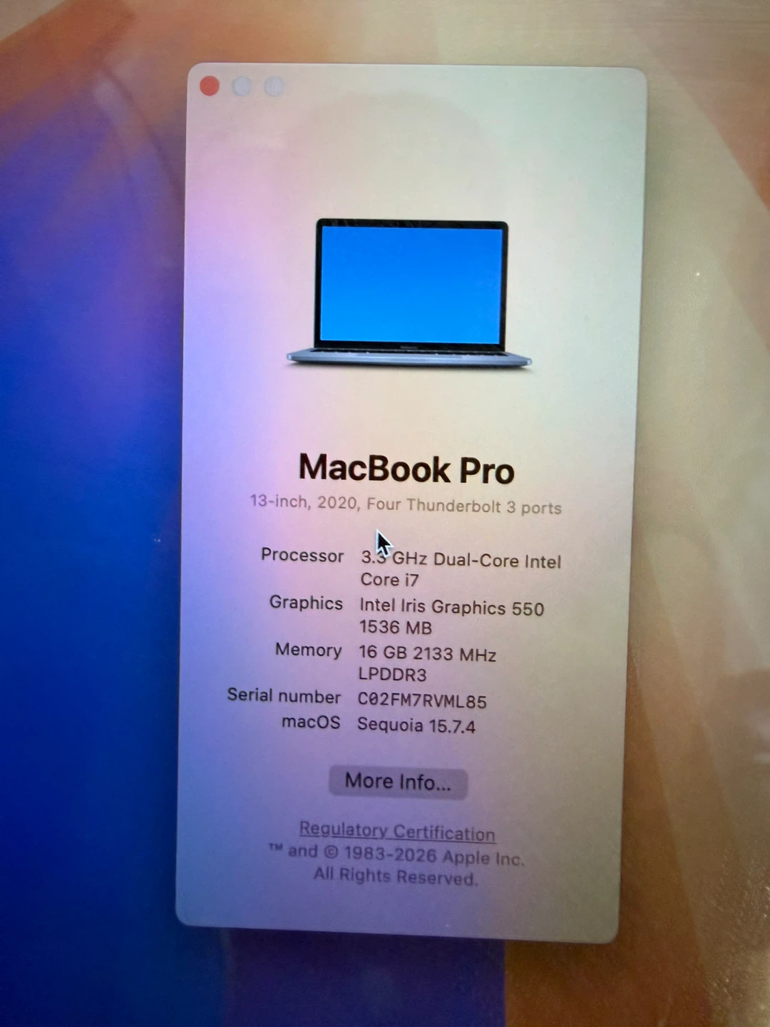 Apple MacBook Pro 13-inch 2020 16GB RAM 512GB SSD Intel Core i7 - photo 2