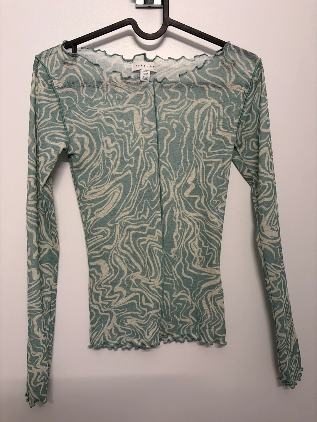 Topshop Long Sleeve Lettuce Trim Top - Size 4 UK