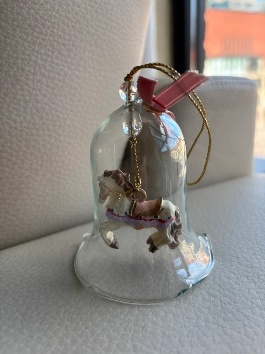 Glass Bell Christmas Ornament with Carousel Horse