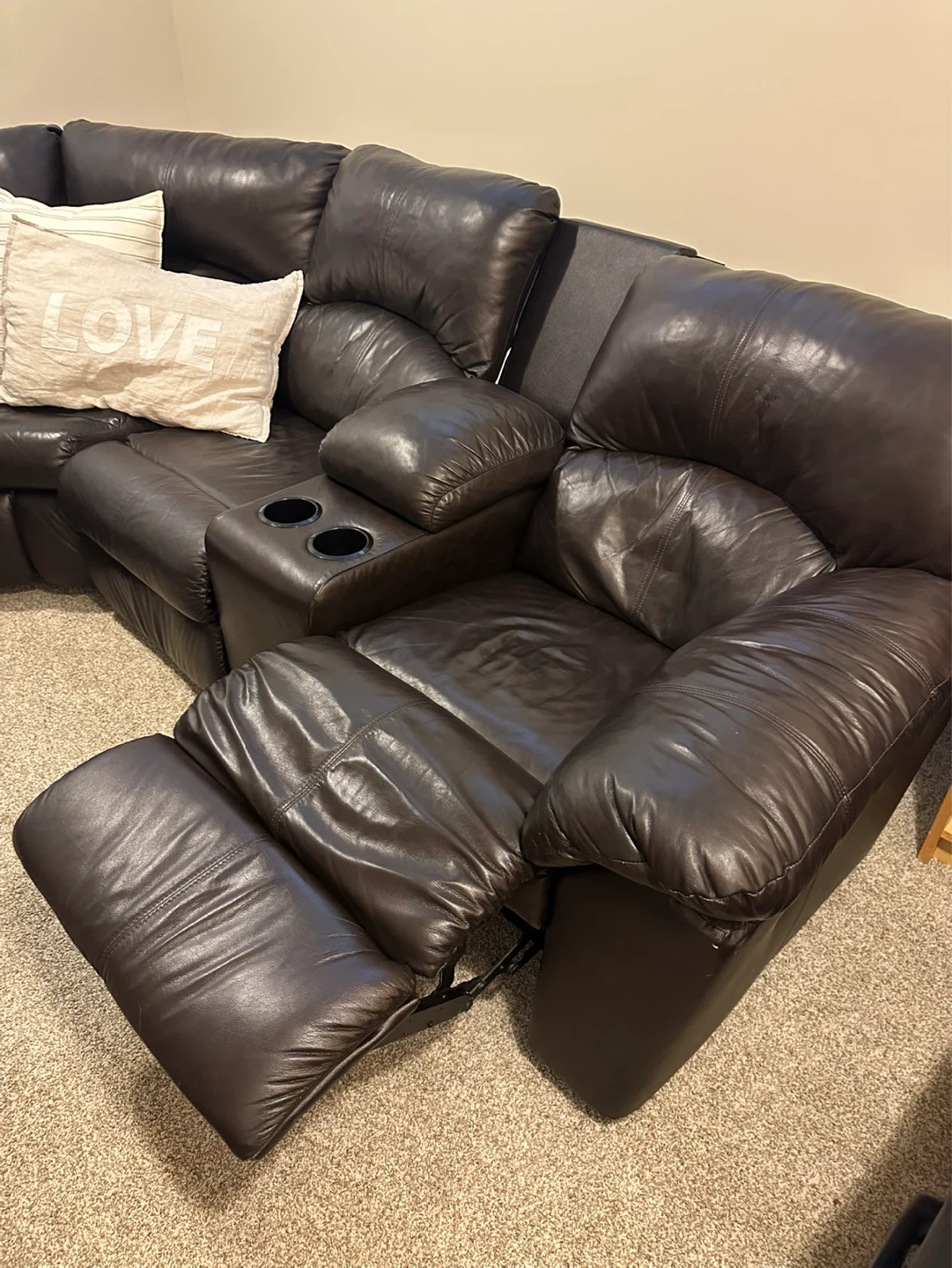 Brown Leather Reclining Sectional Sofa - photo 4