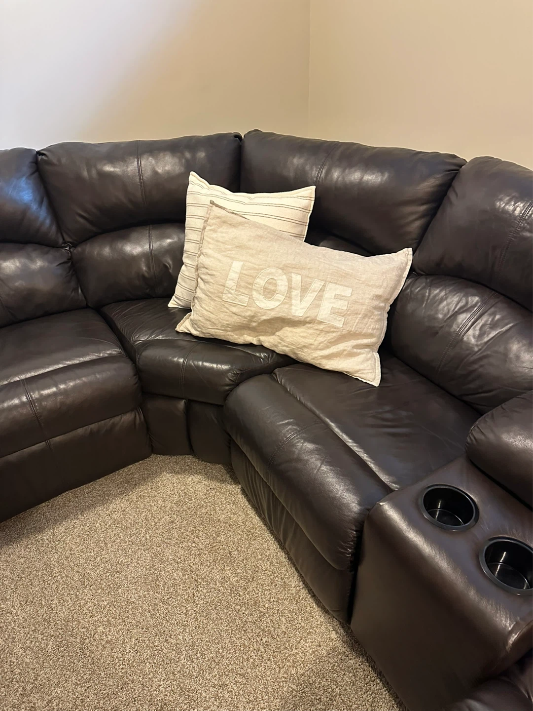 Brown Leather Reclining Sectional Sofa - photo 5