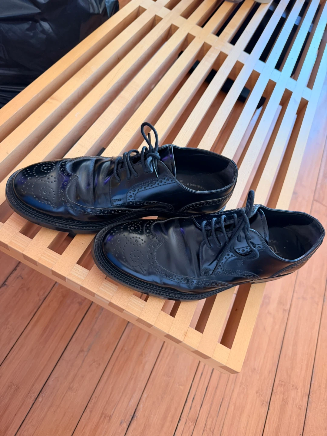 TOD'S Black Patent Leather Wingtip Brogues size 38 - photo 3