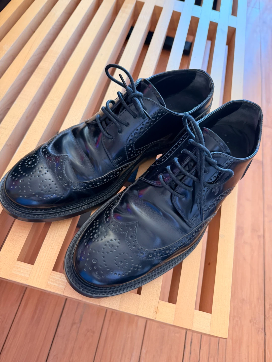 TOD'S Black Patent Leather Wingtip Brogues size 38