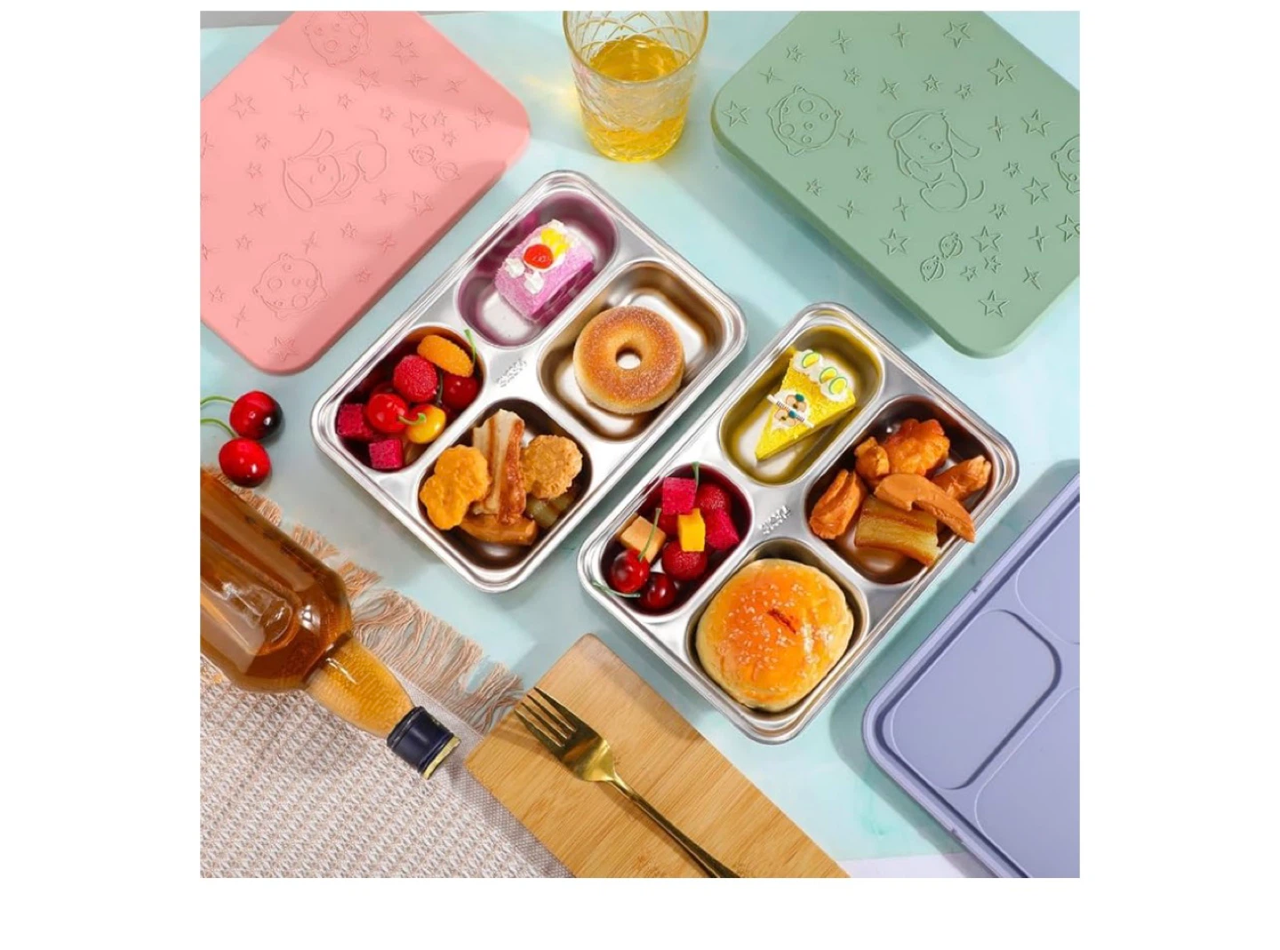Stainless Steel Divided Bento Box with Silicone Lid - photo 4