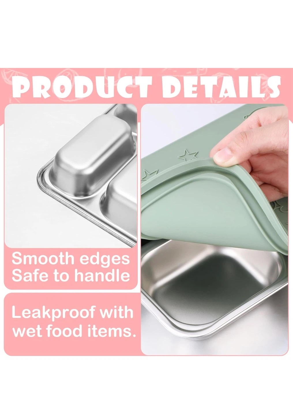 Stainless Steel Divided Bento Box with Silicone Lid - photo 2