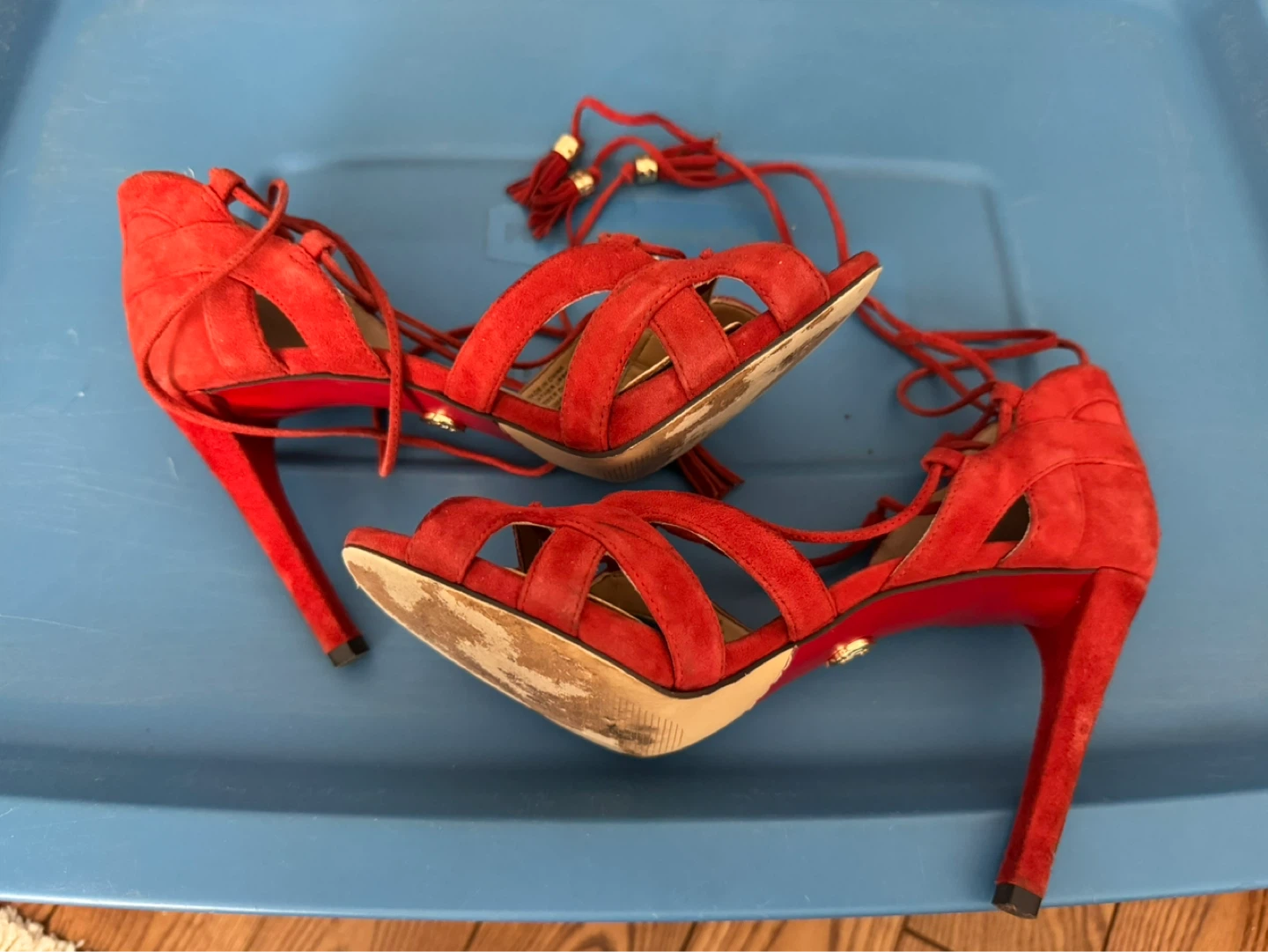 Michael Kors Red Suede Lace-Up Heels - photo 4