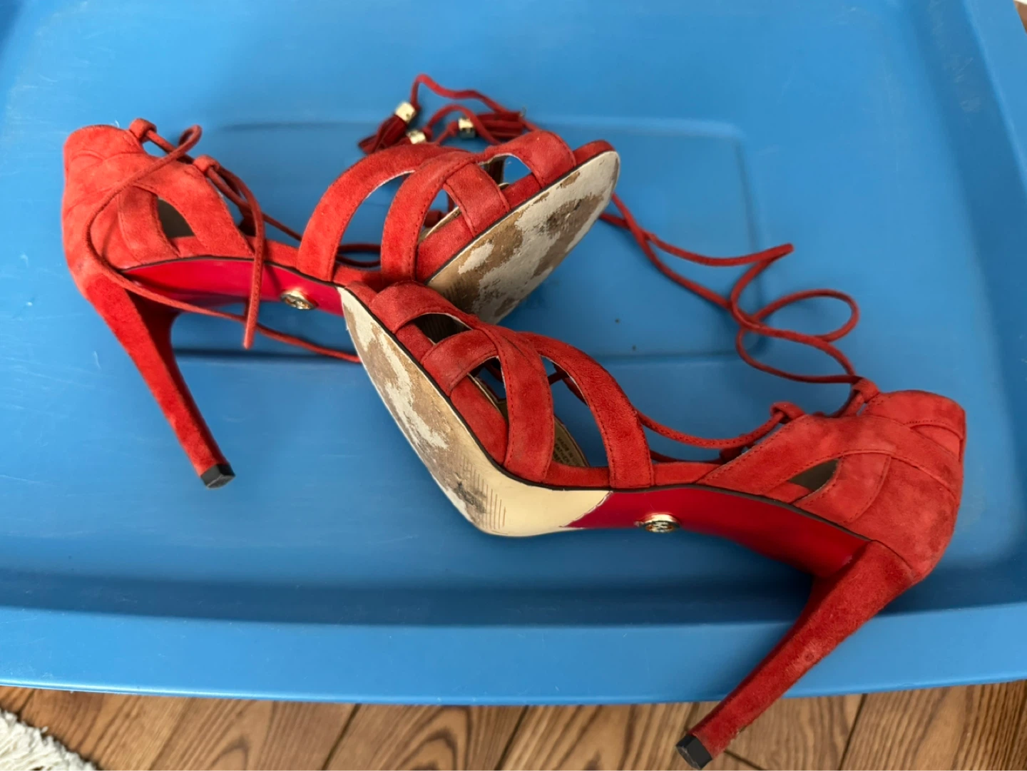 Michael Kors Red Suede Lace-Up Heels - photo 3