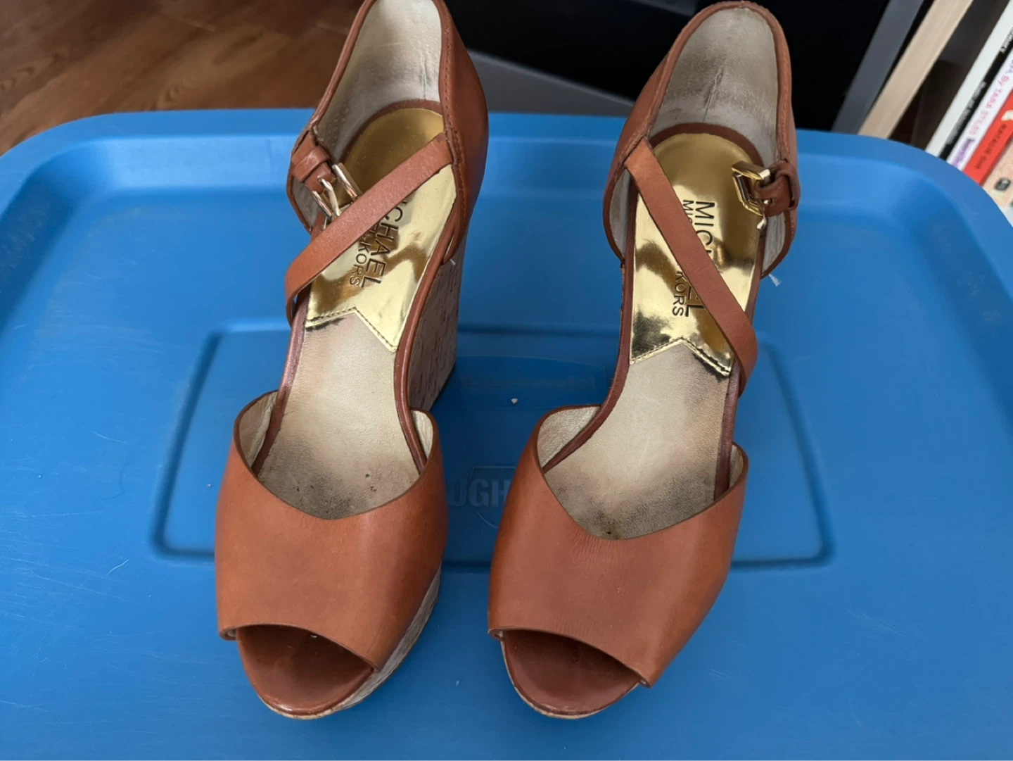 Michael Kors Wedge Sandals - Brown Leather Cork