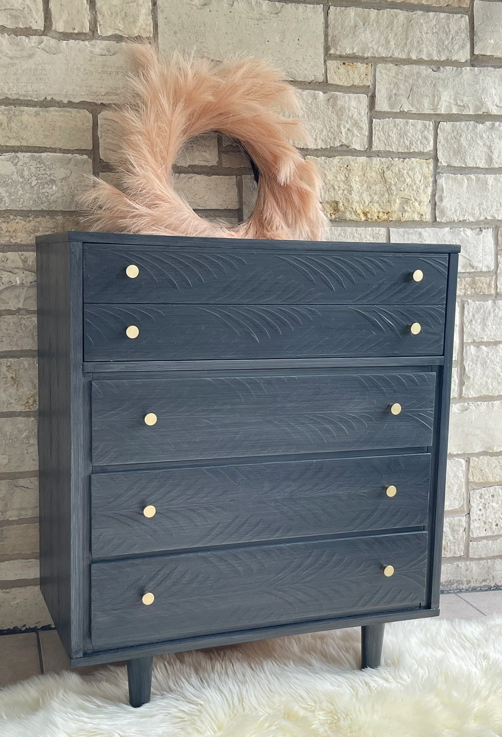 MCM 4 drawers dresser redone in Brushed Gray/Gold