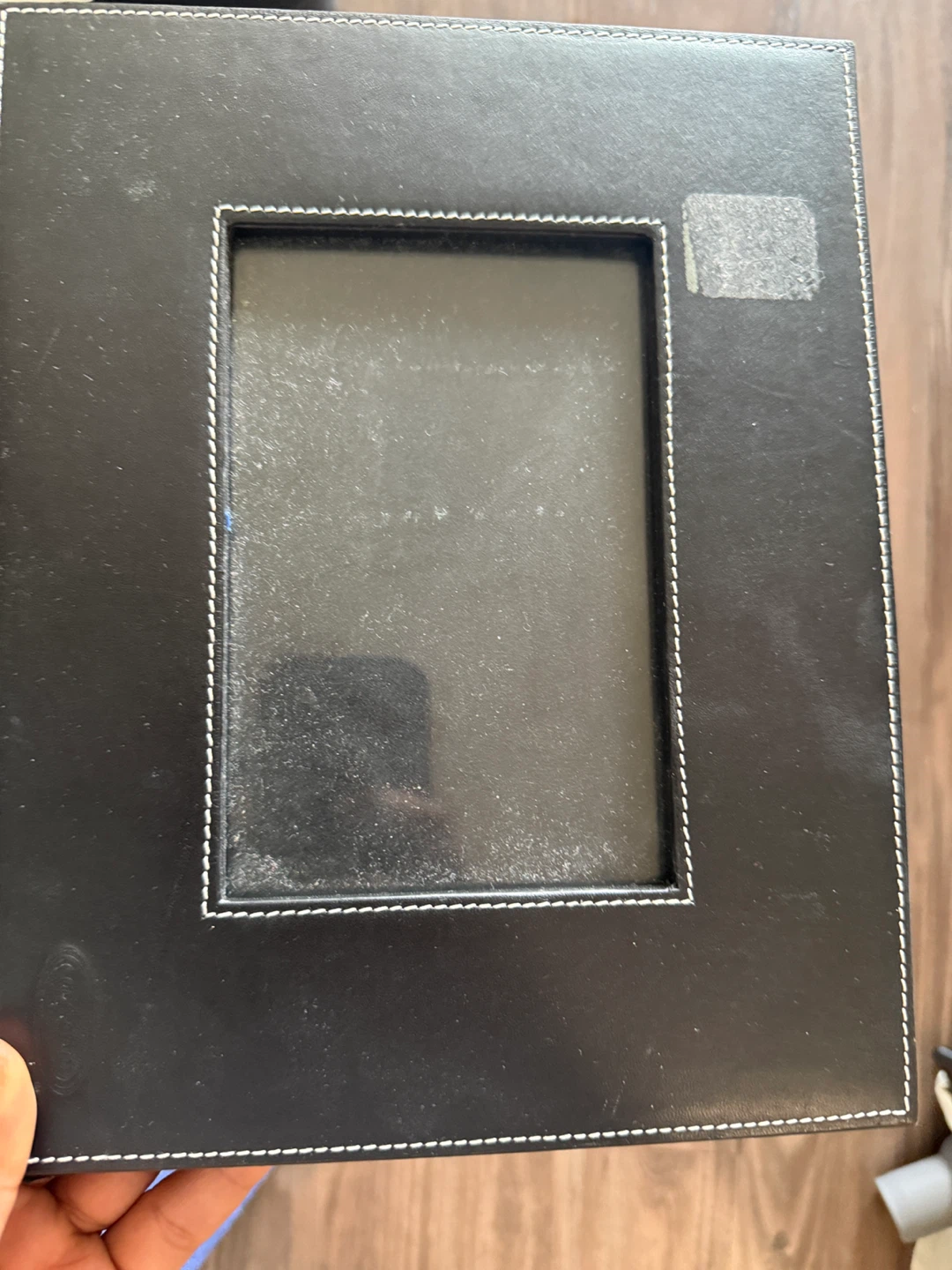 Black Leather Photo Frame with White Stitching