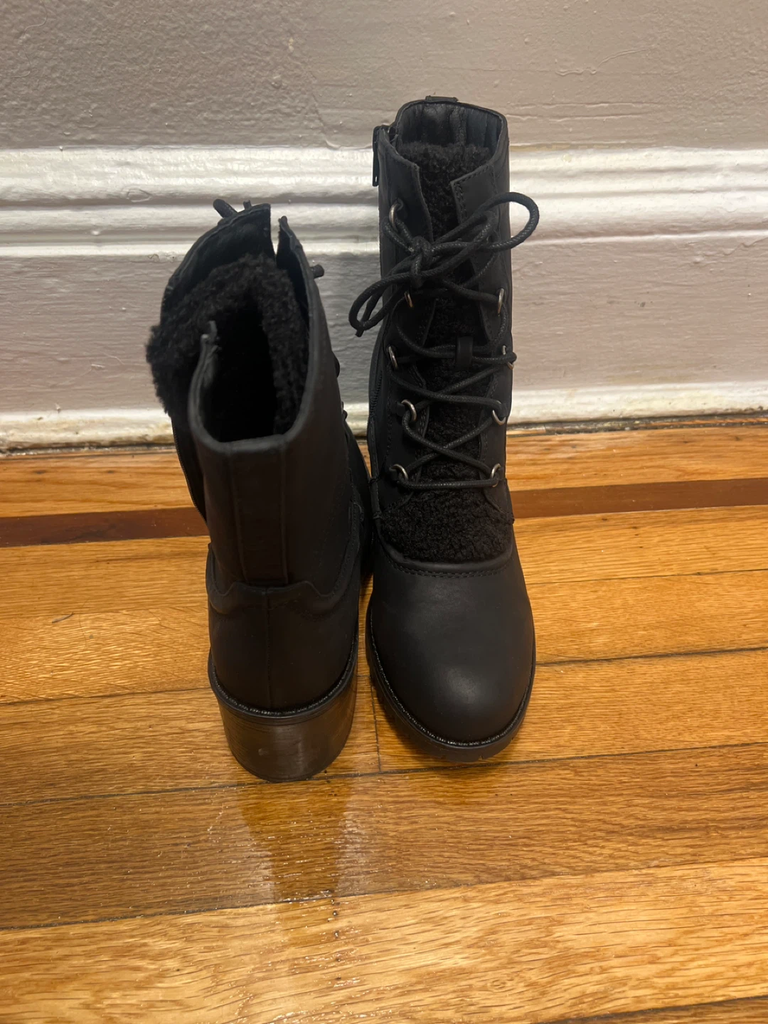 Black Combat Boots with Faux Fur Lining