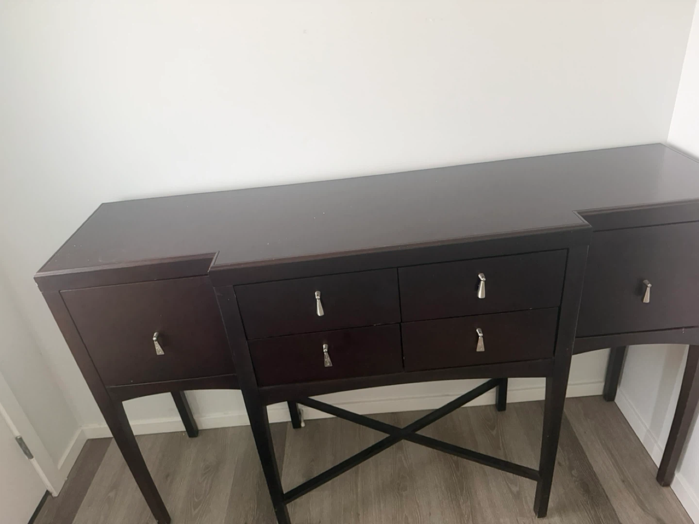 Dark Brown Console Table with 4 Drawers