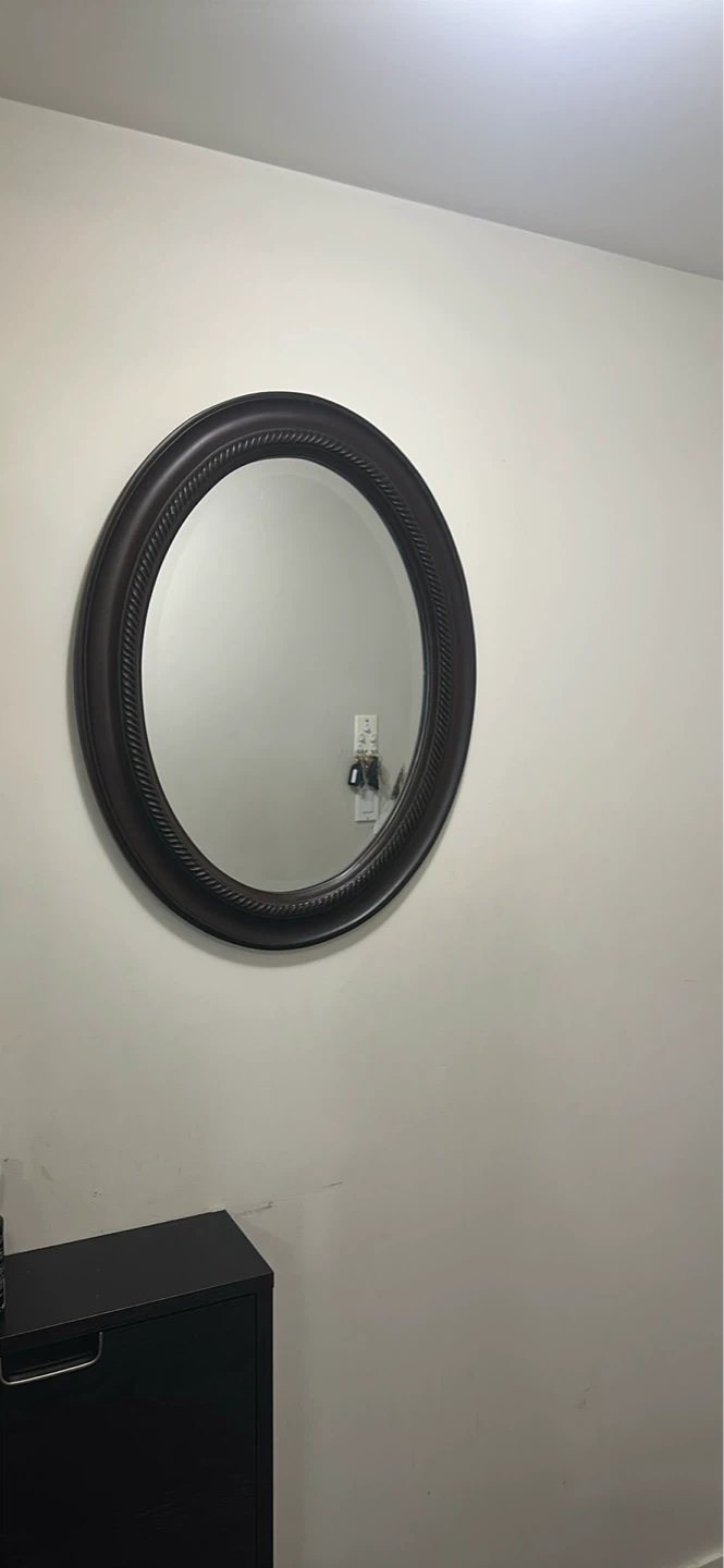 Oval Decorative Mirror with Dark Wood Frame - photo 2