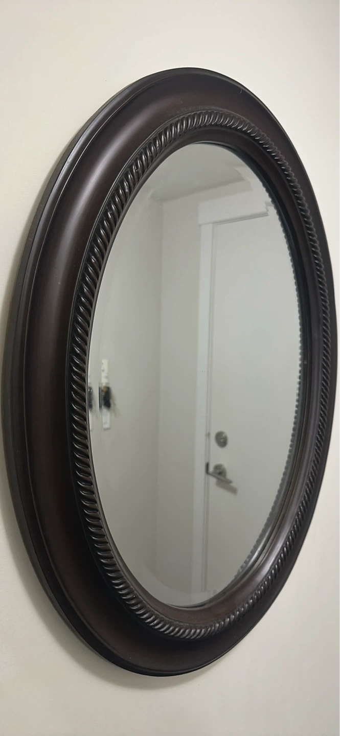 Oval Decorative Mirror with Dark Wood Frame