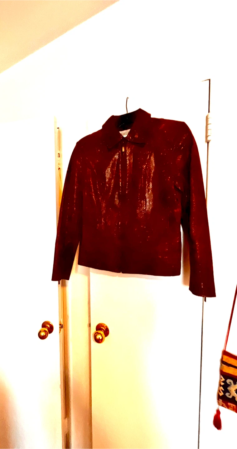 Genuine Leather Snake Print Burgundy Jacket S size - photo 4
