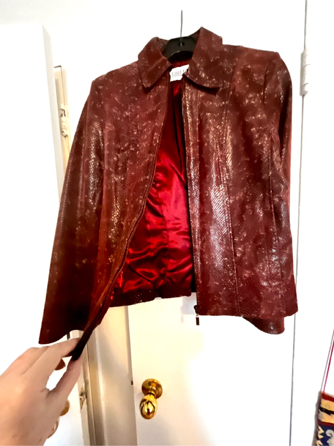 Genuine Leather Snake Print Burgundy Jacket S size - photo 2