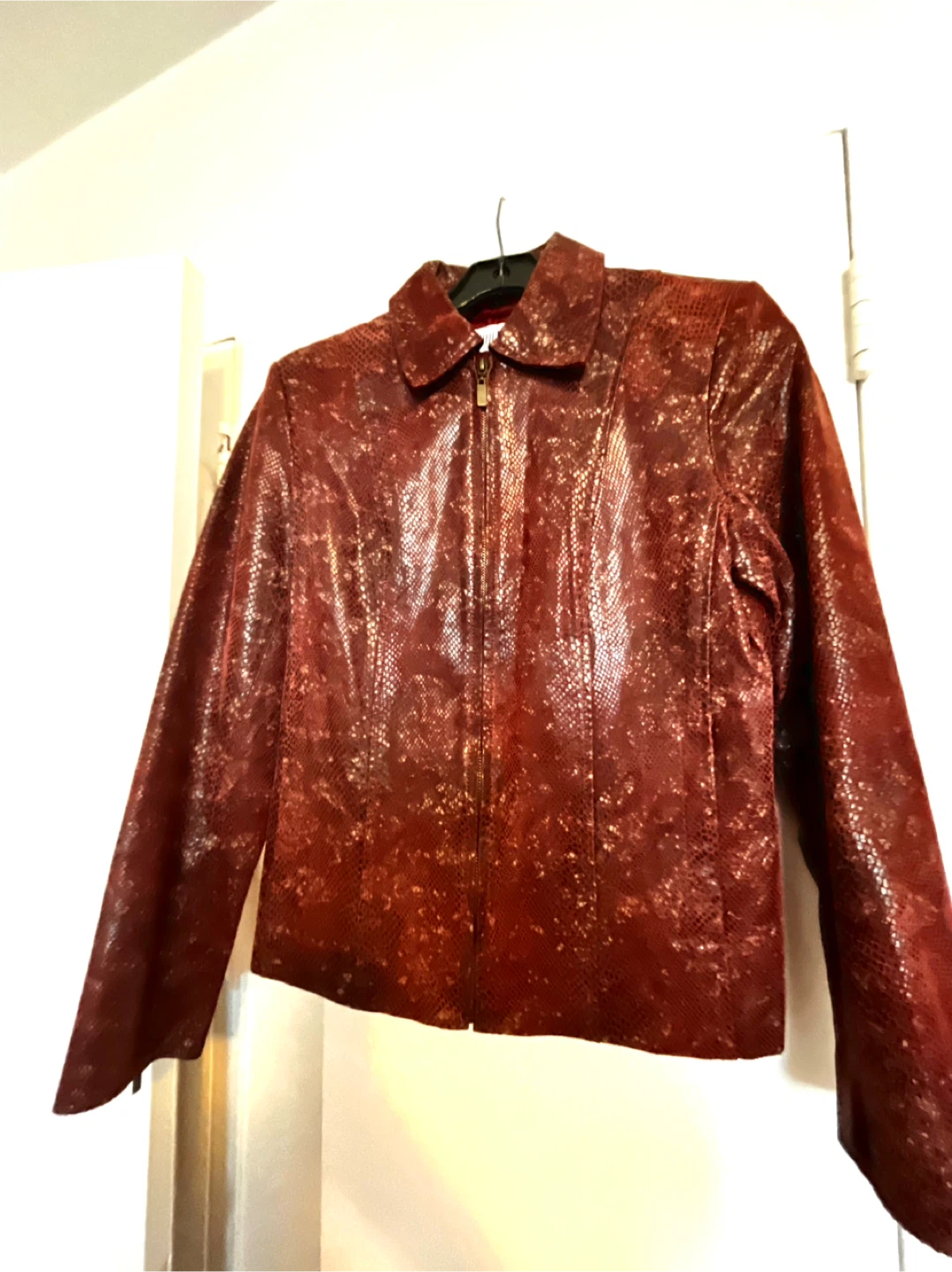 Genuine Leather Snake Print Burgundy Jacket S size - photo 5
