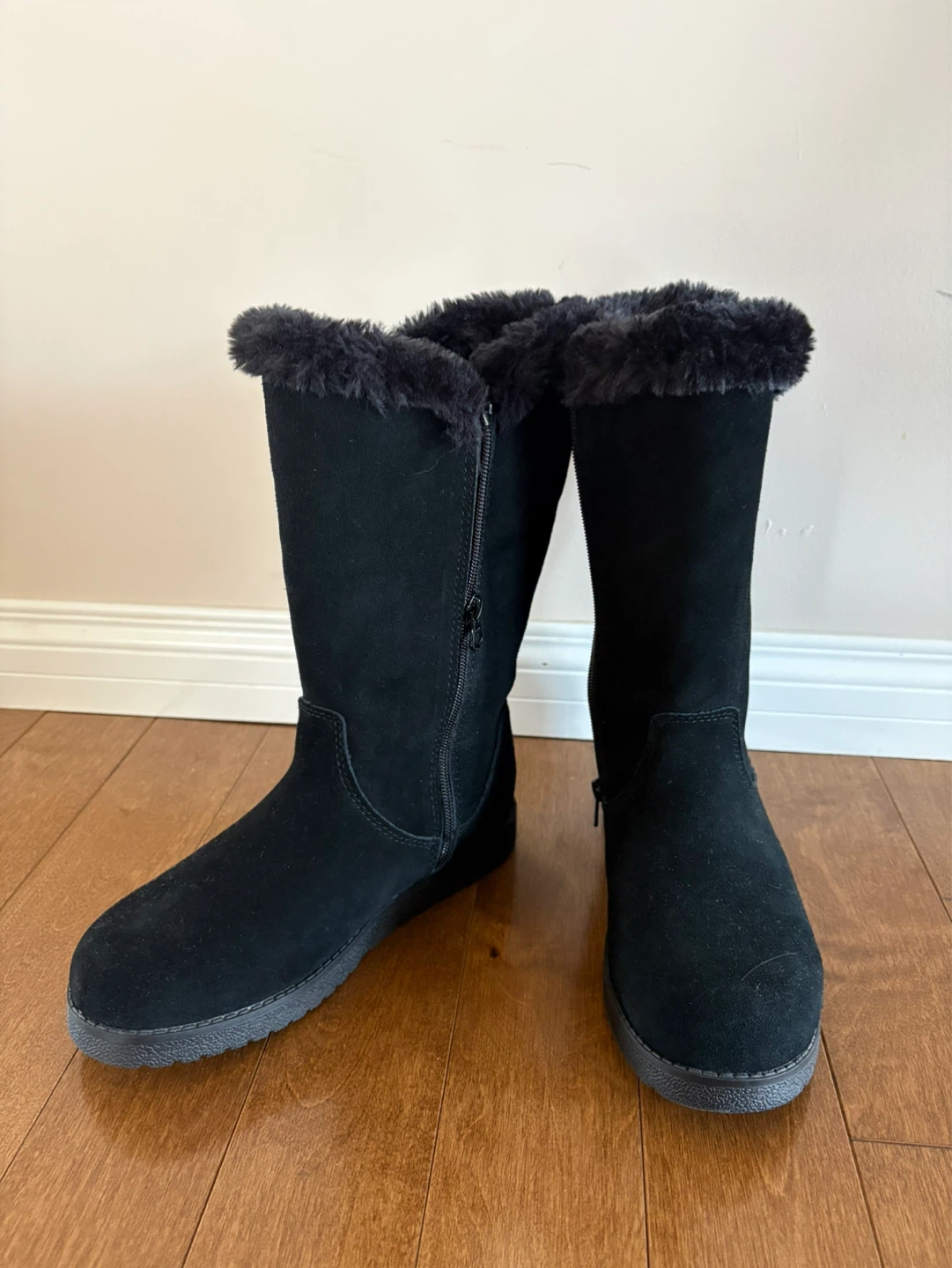 Black Faux Suede Winter Boots with Fur Trim - photo 2