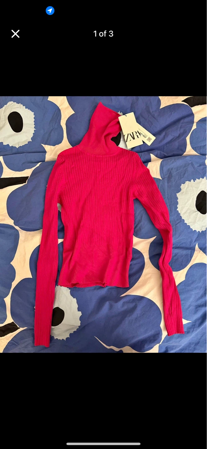 Zara Ribbed Knit Turtleneck Sweater - Pink - Size S