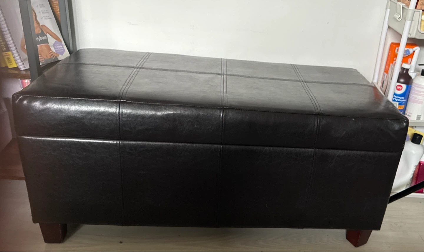 Black Faux Leather Storage Ottoman