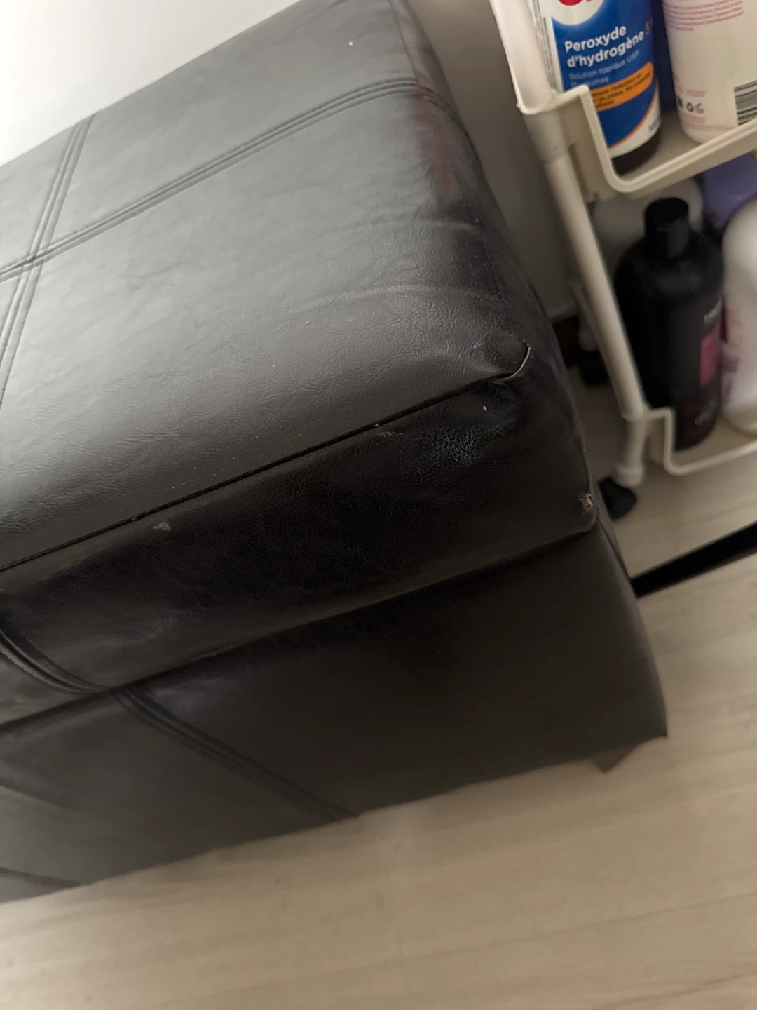 Black Faux Leather Storage Ottoman - photo 2