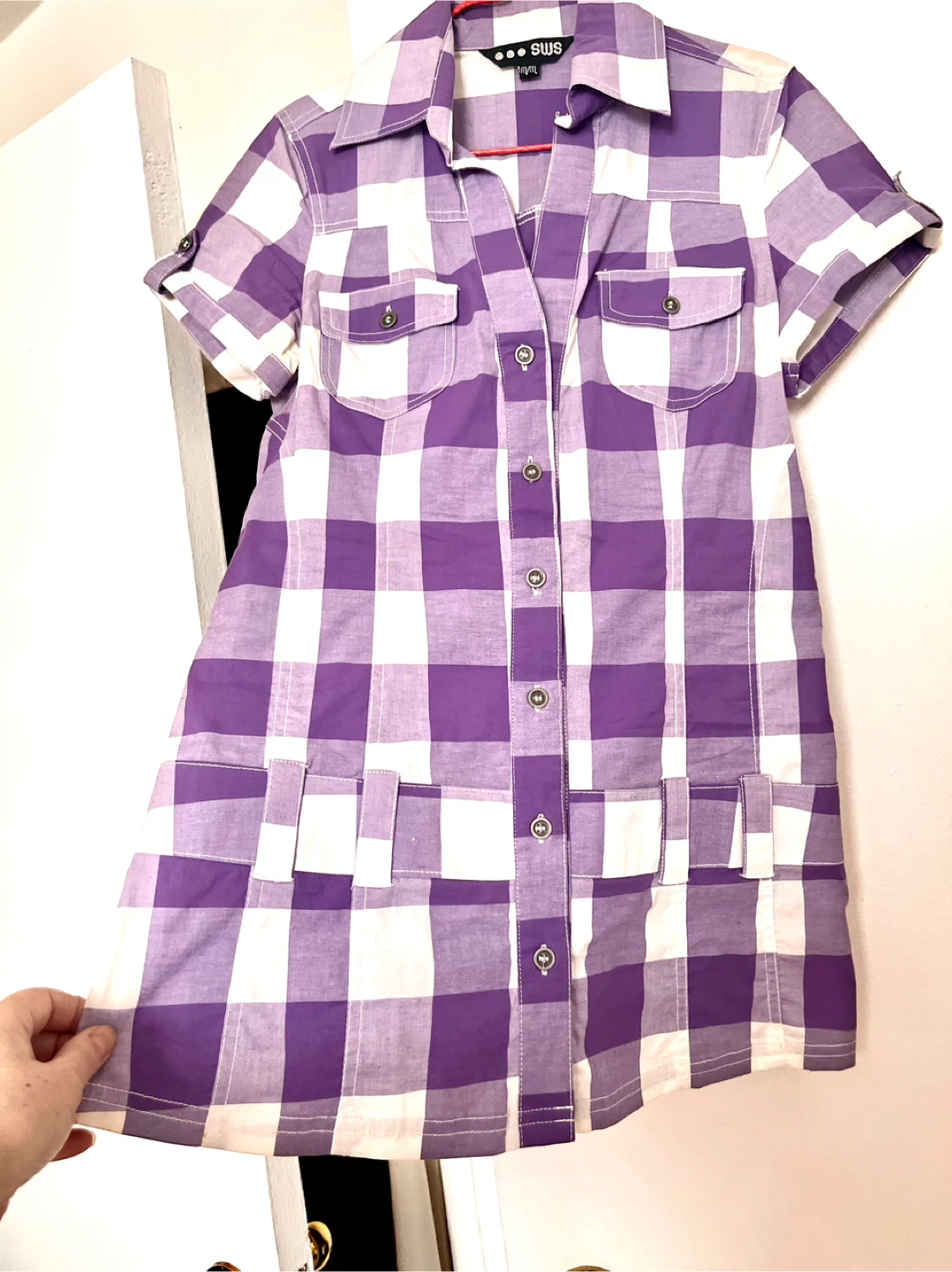 SWS Plaid Button-Up cotton Shirt  Purple/White Size M - photo 4