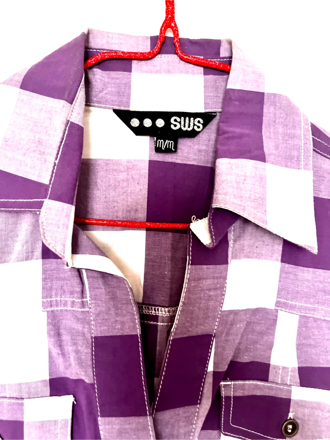 SWS Plaid Button-Up cotton Shirt  Purple/White Size M - photo 3