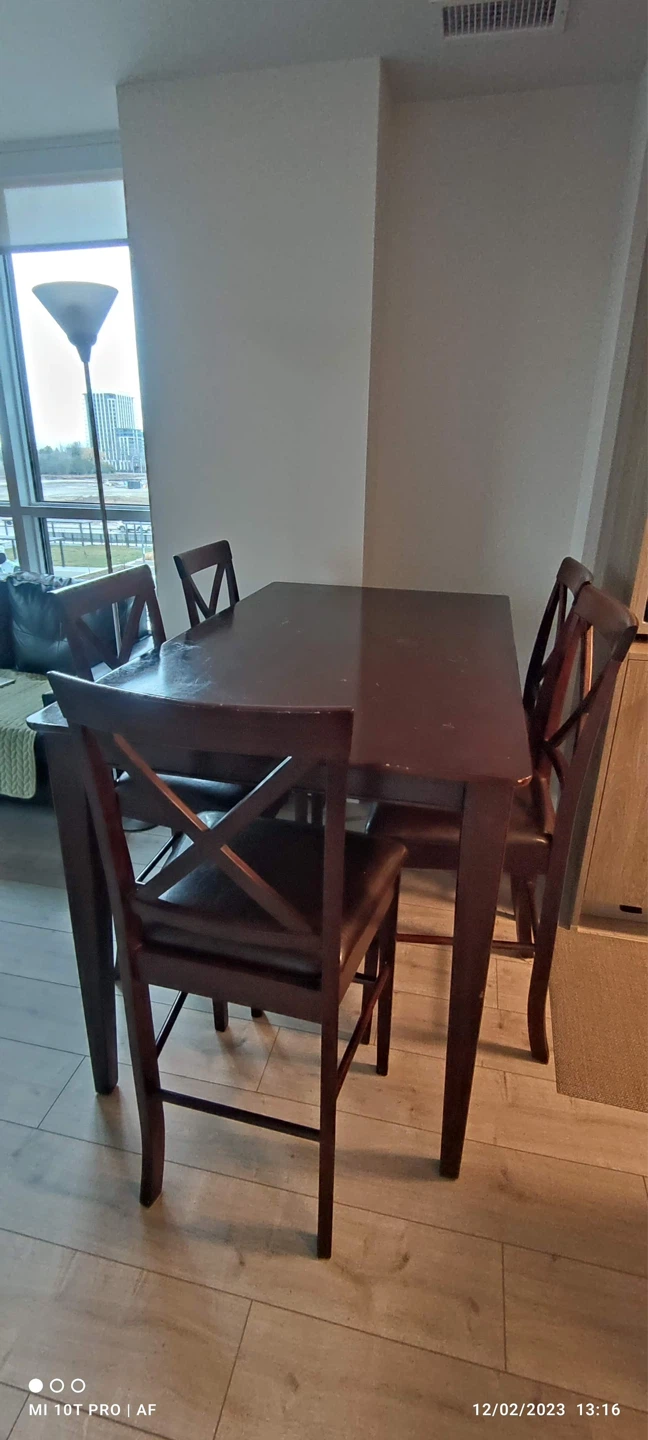 Dark Wood Counter Height Dining Set - 4 Chairs
