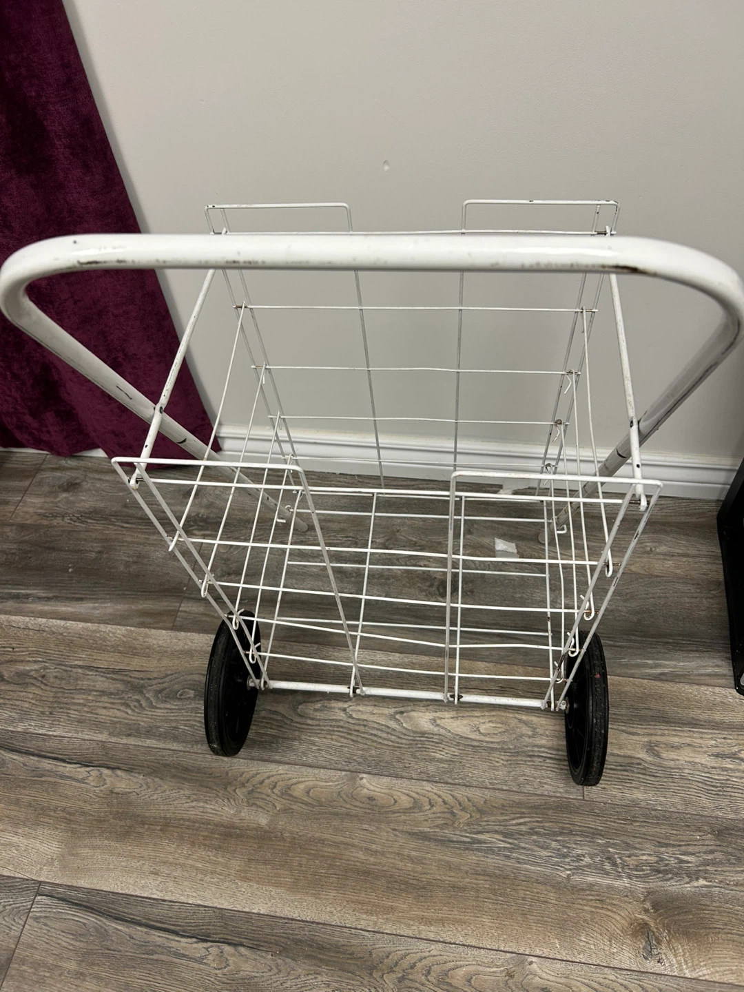 White Metal Shopping Cart with Wheels