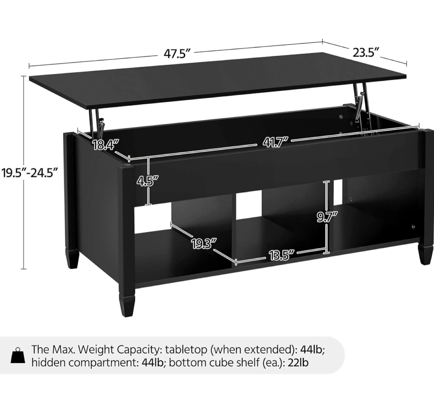 Black Lift Top Coffee Table with Storage - photo 4
