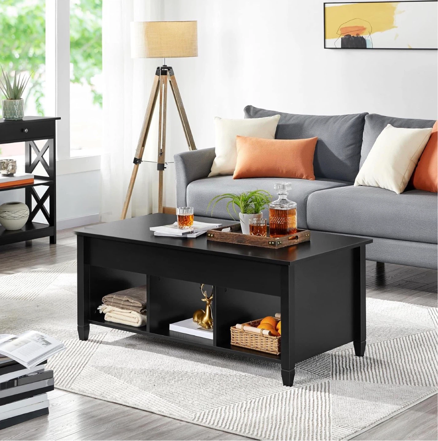 Black Lift Top Coffee Table with Storage - photo 3