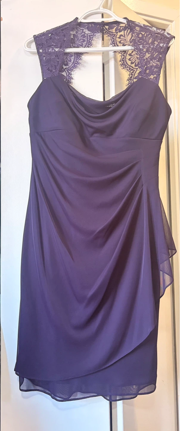 Purple Ruched Lace Dress