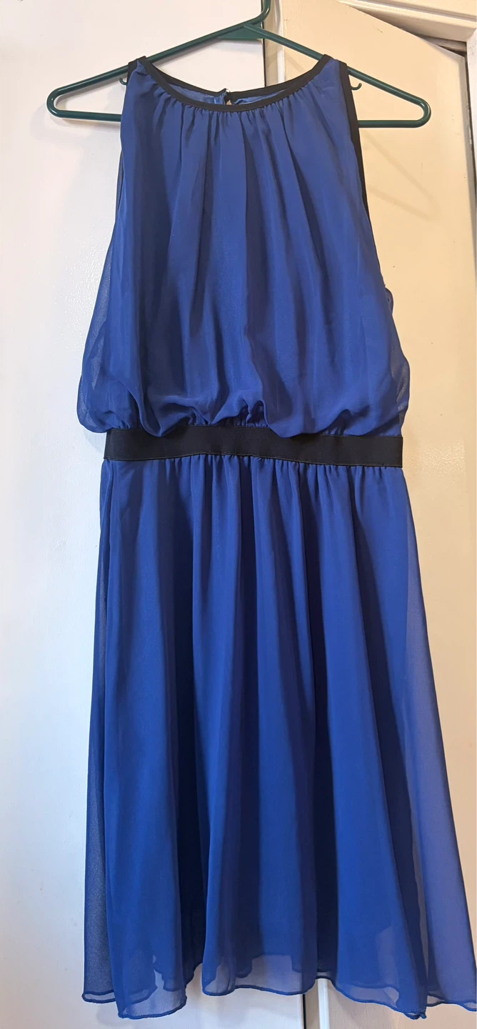 Royal Blue Halter Maxi Dress with Black Waistband