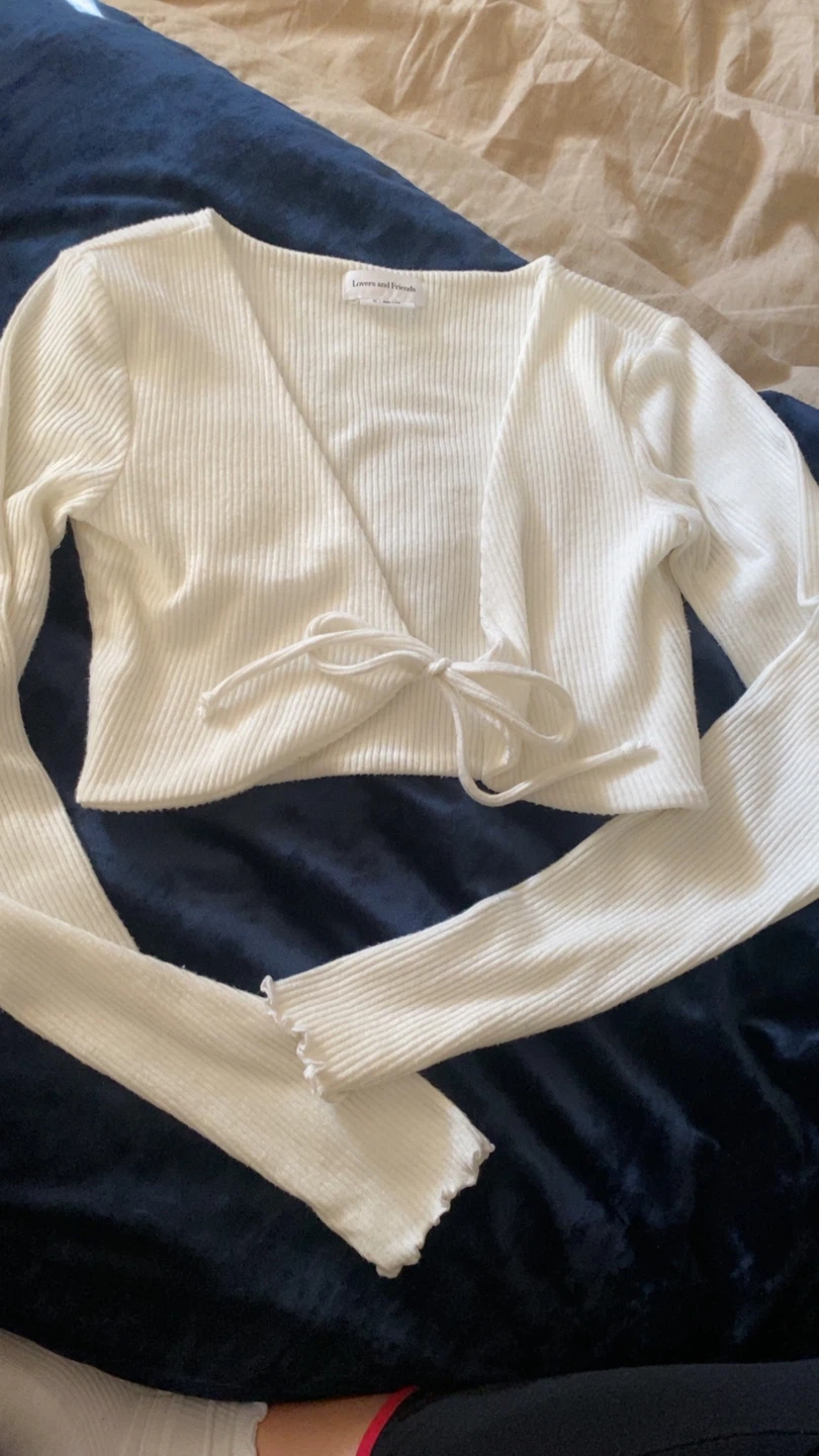 Lovers + Friends White Ribbed Tie Front Cropped Cardigan - photo 2