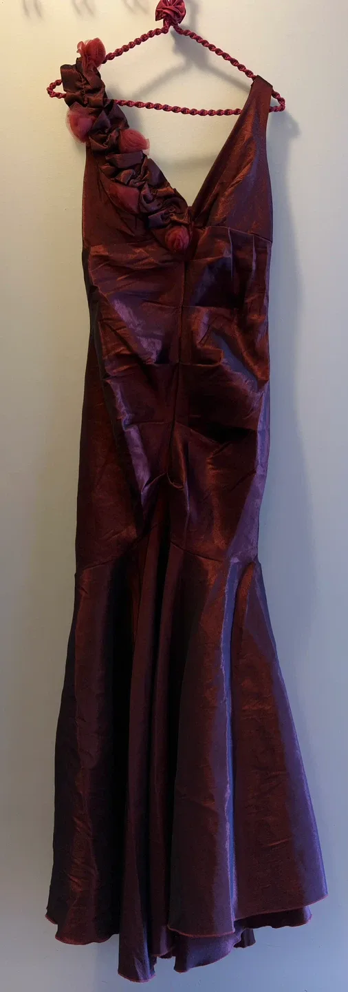 Burgundy Formal Dress with Floral Shoulder Detail-Size S/M