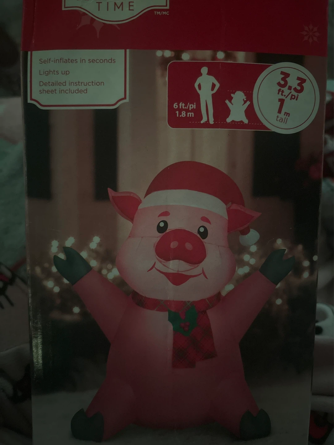 Inflatable Pig Christmas Decoration - 3.3 ft tall