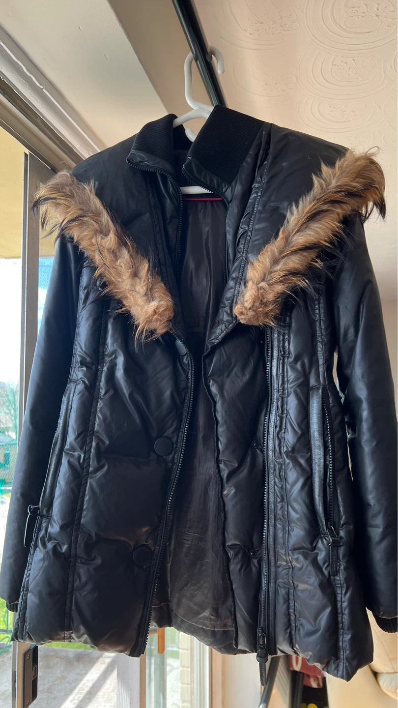 Atlier Noir Black Puffer Winter Coat with Faux Fur Hood