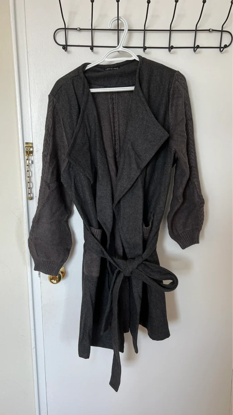 LEO & LUGO Grey Cardigan with Tie Waist