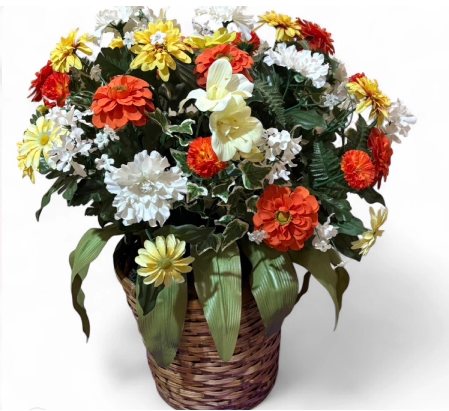 Artificial Flower Arrangement in Wicker Basket
