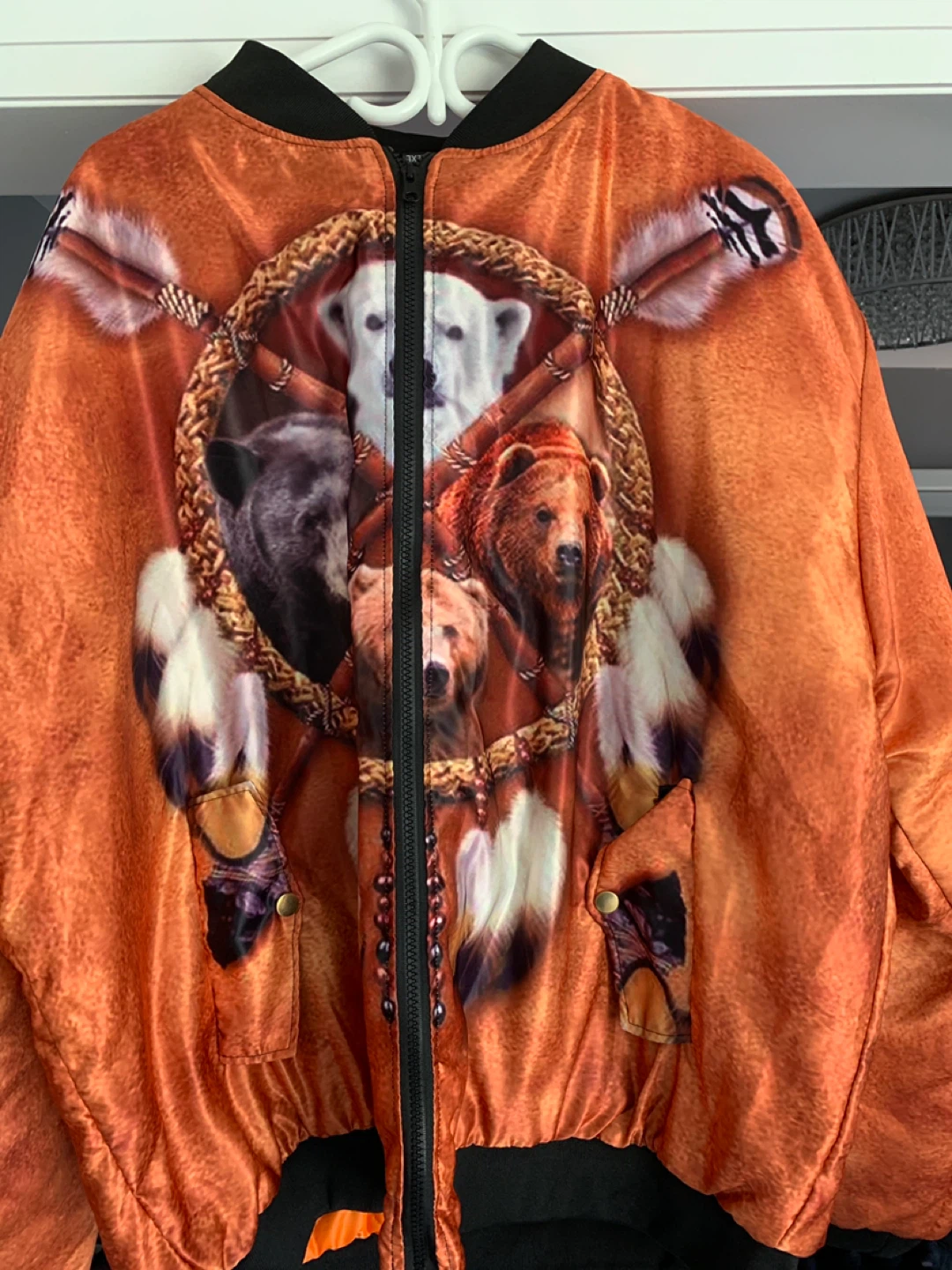 2XL Bomber Jacket with Bear Dreamcatcher Print