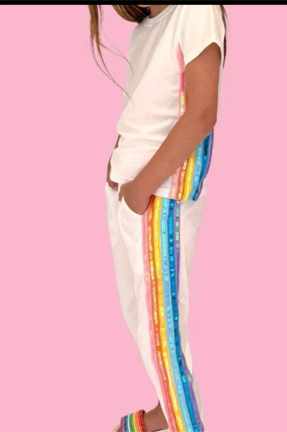 Lola and The Boys Girls Rainbow Sequin T-Shirt & Pants Set