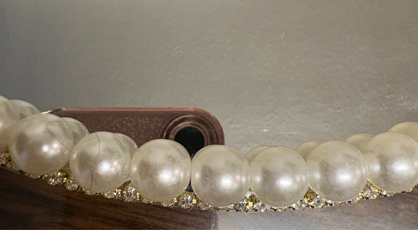 Round Mirror Tray with Faux Pearls, rhinestone & flowers - photo 5