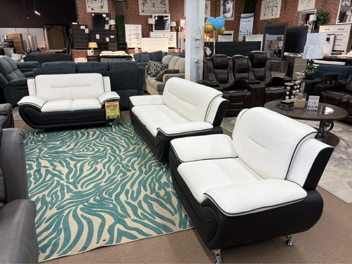 White and Black Sofa and Loveseat Set