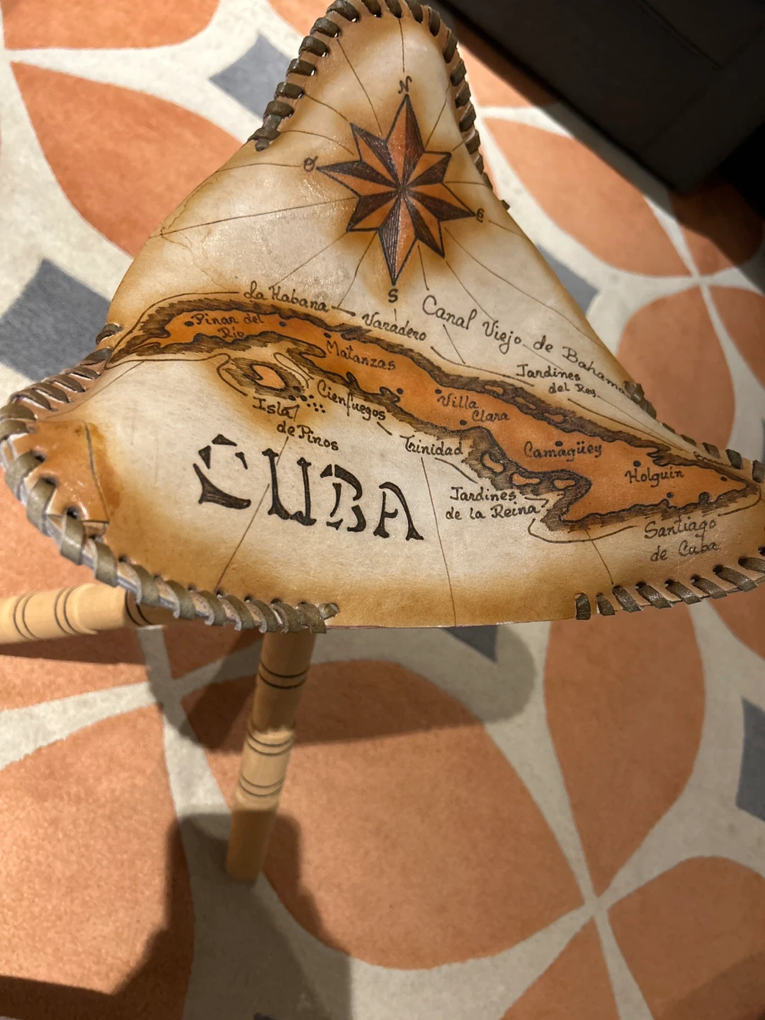 Tripod Stool with Map Design