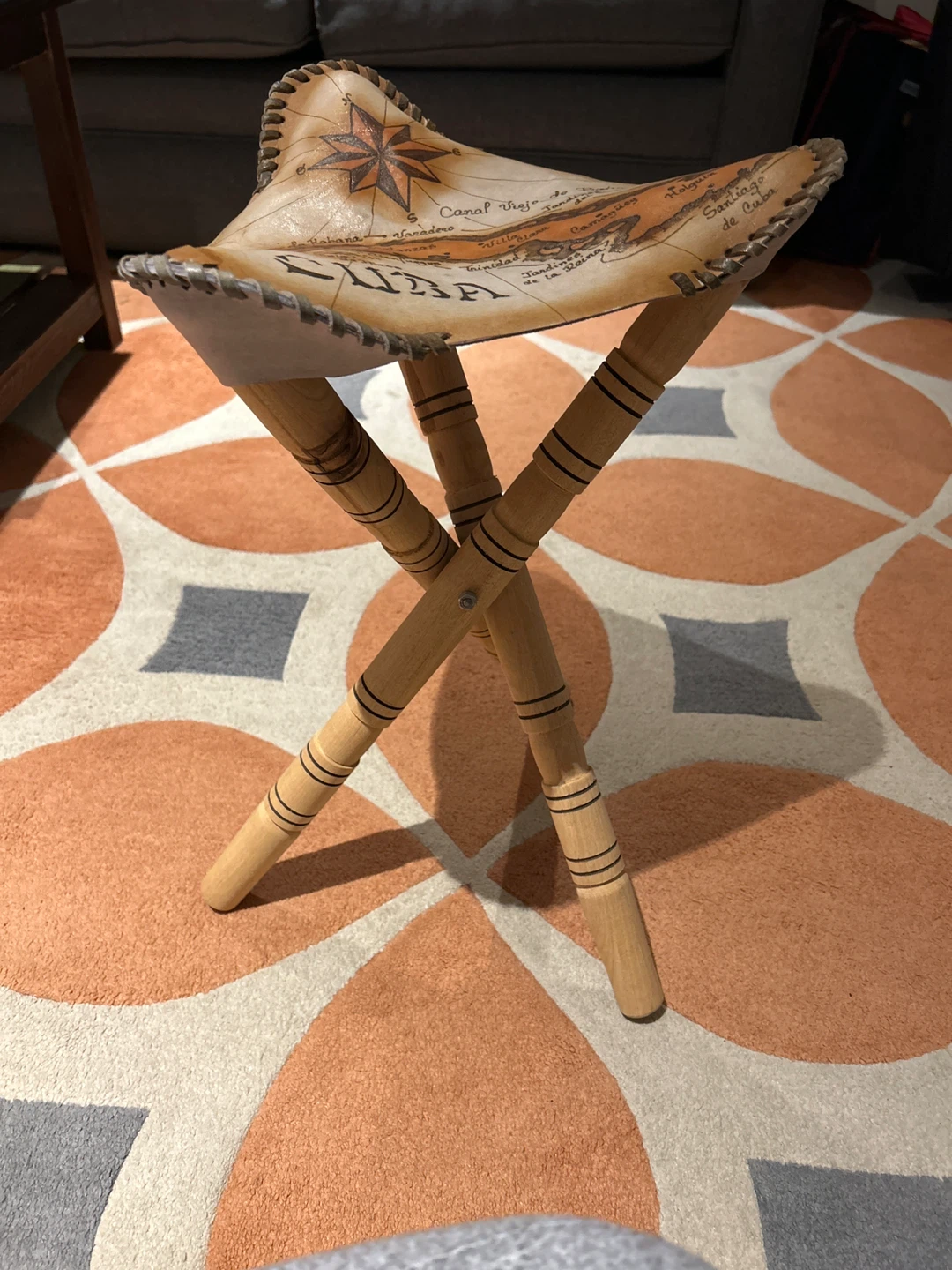 Tripod Stool with Map Design - photo 3